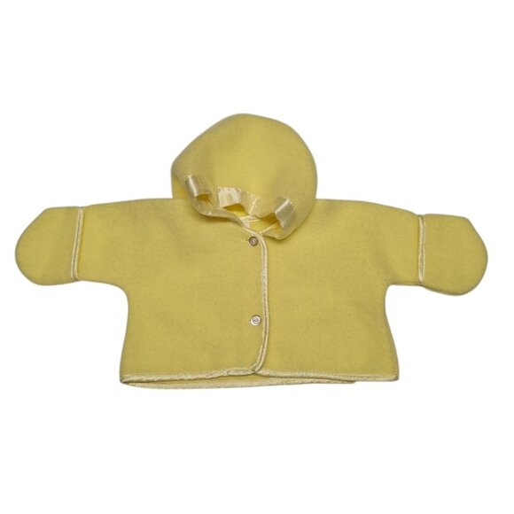 Vintage Baby‎ Yellow Hooded Coat & Sleeping Bag Combo Satin Trim Buttons - Picture 2 of 12